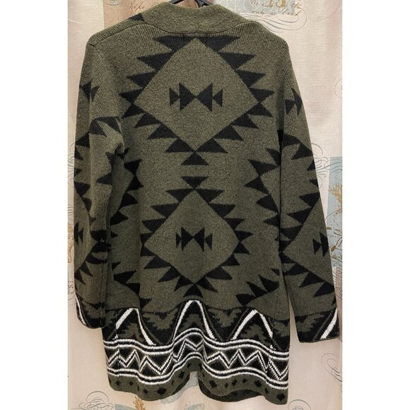 Frye Womens The Cozy Cardigan Green Navajo Tribal Western Pockets Knit Med Long - Picture 5 of 12